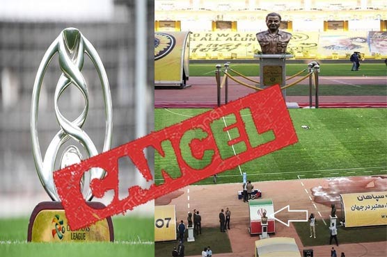  میدان میں قاسم سلیمانی کامجسمہ :ایران اور سعودی فٹ بال کلب کا میچ منسوخ