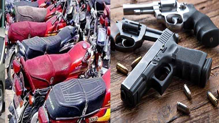 پولیس کی کارروائیاں، 6 ملزمان گرفتار، اسلحہ اور موٹر سائیکلیں برآمد 