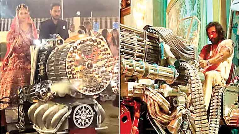 دولہا دلہن کی ‘اینیمل’ سٹائل میں انٹری، ویڈیو وائرل