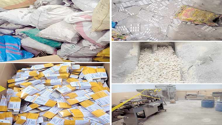 گلشن بونیر  میں  جعلی  دوائیں  بنانے  کی  فیکٹری  پر  چھاپہ  مشینری  اور  دیگر  سامان  ضبط  ،  8  ملزمان  گرفتار  