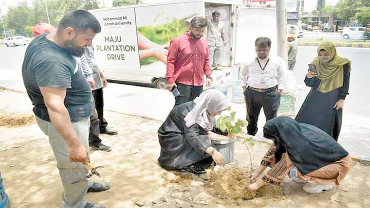 محمد علی جناح یونیورسٹی کے طلبانے شہر میں پودے لگائے