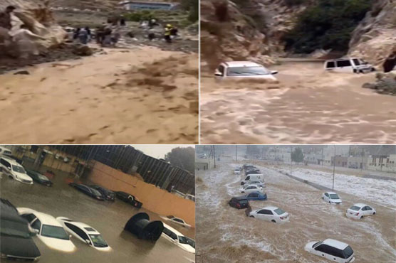 سعودی عرب :شدید بارش،سیلاب ،کئی گاڑیاں بہہ گئیں