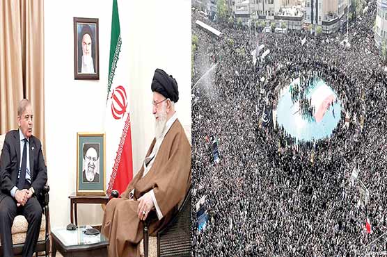 ابراہیم رئیسی ، رفقا  کی نماز  جنازہ  ،  لاکھوں  افراد  کی  شرکت  :  شہباز  شریف  کی  ایرانی  سپریم  لیڈر  سے  ملاقات 