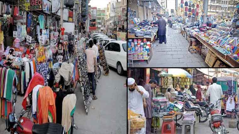 فٹ پاتھوں پر تجاوزات برقرار ، راہگیروں کو مشکلات 