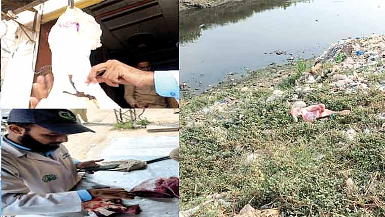  مختلف دکانوں پر چھاپہ ،20 کلو  بیمار جانور کا مضر صحت گوشت تلف 