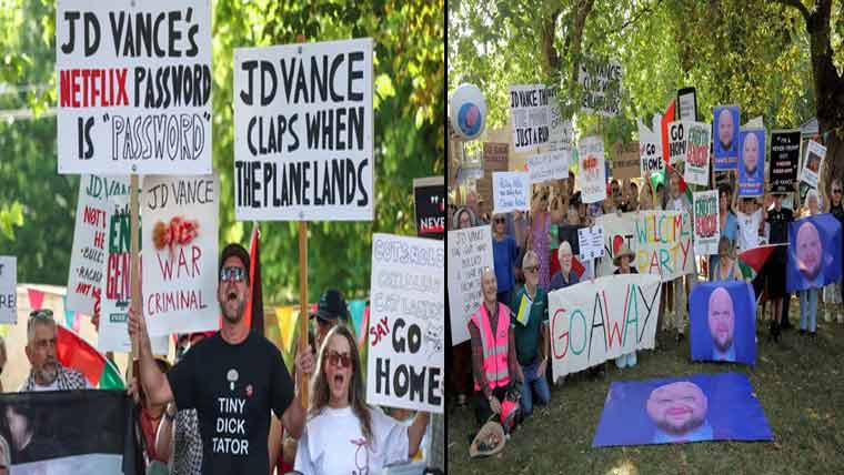 غزہ جنگ اور امیگریشن پالیسی  برطانیہ میں امریکی نائب صدر  کی آمد پر احتجاجی مظاہرہ 