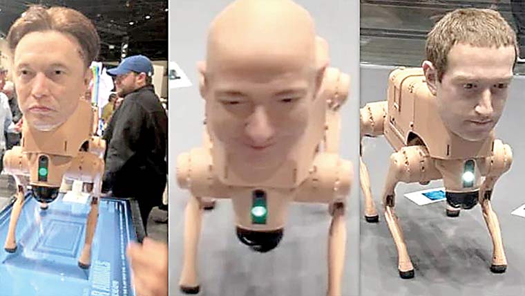  ٹیک ارب پتیوں کے چہروں والے روبوٹک کتوں نے ہلچل مچا دی