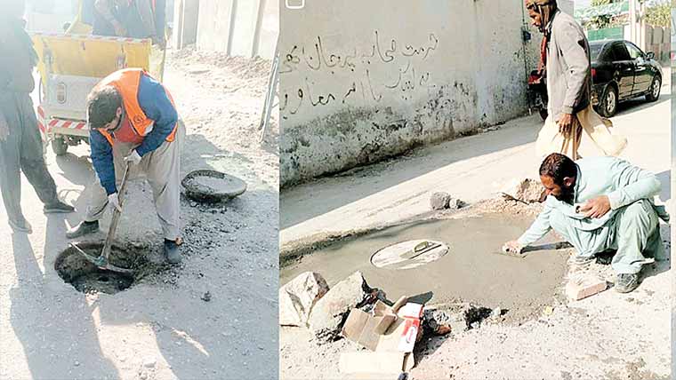 ٹوٹے ہو ئے متعدد مین ہولز کی مر مت ،ڈھکن رکھ دئیے گئے