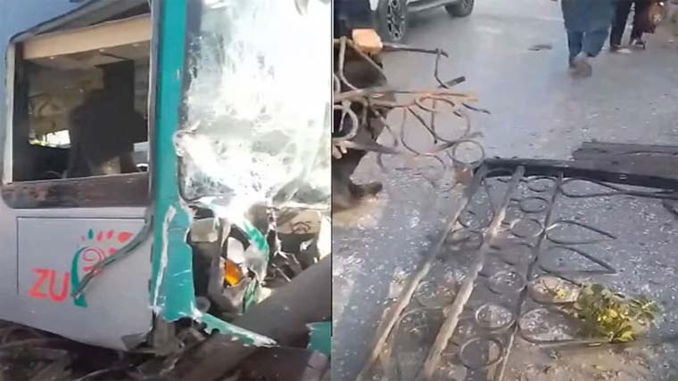 پشاور:ڈرائیورکواونگھ آنے پر بی آرٹی بس جنگلے سے ٹکراگئی،متعددمسافرزخمی