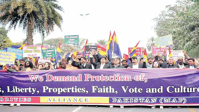 مینارٹیز الائنس کے زیر اہتمام تحفظ حقوق مارچ کیاگیا