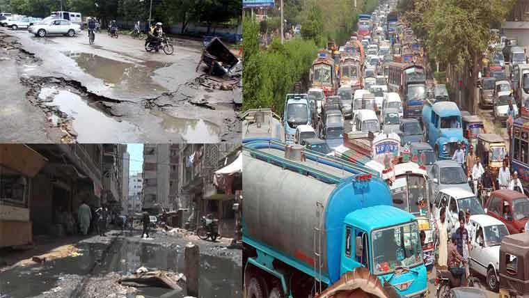  خراب سڑکیں ، سیوریج کا پانی اور پتھارامافیا سے ٹریفک کا نظام درہم برہم ، شہری پریشان 