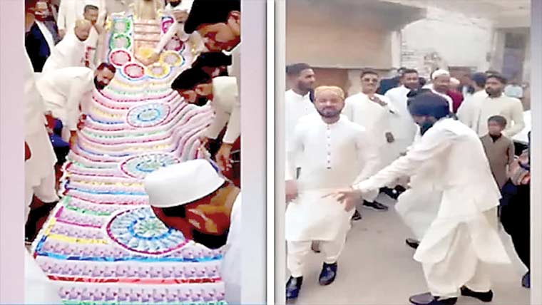 حیدرآباد میں دولہے کو نوٹوں کا کئی میٹر لمبا ہار پہنادیا گیا