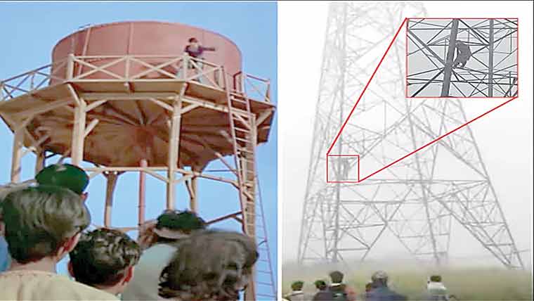  محبت کی خاطر بسنتی ہائی وولٹیج ٹاور پر چڑھ گئی