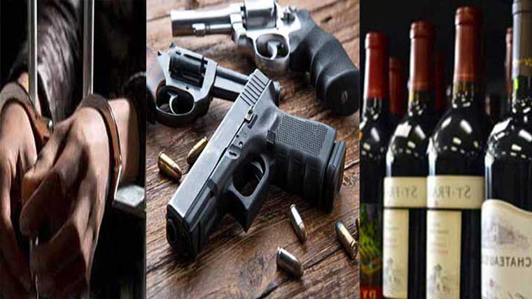 7ملزم گرفتار اسلحہ اور شراب برآمد