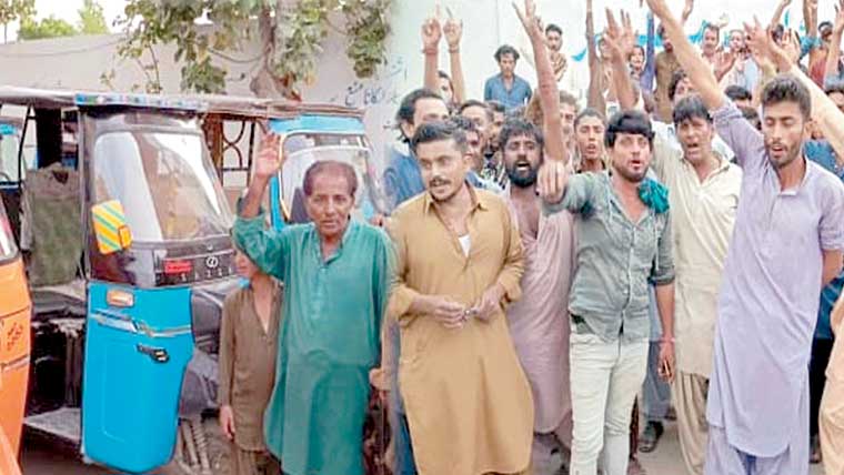 ٹریفک پولیس کے خلاف رکشہ ڈرائیوروں کا ملیر پریس کلب پراحتجاج