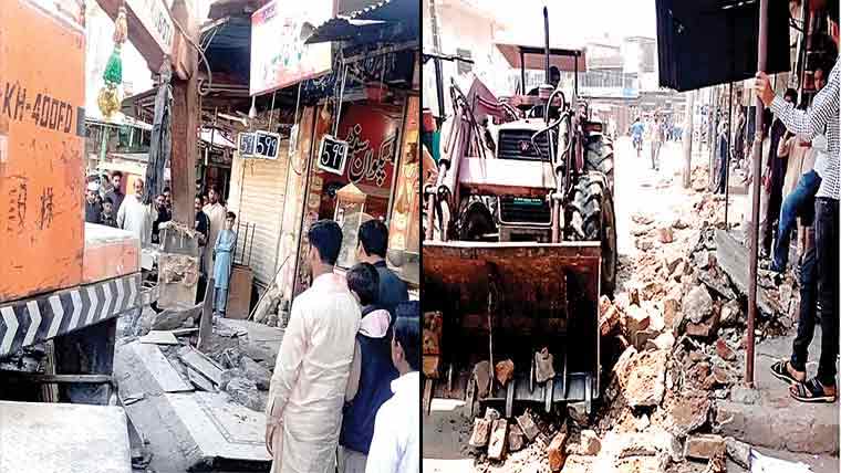 عالم چوک، نصر ٹائون میں تجاوزات کیخلاف آپریشن ،تھڑ ے مسمار 