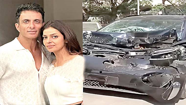 اداکار سونو سود کی گاڑی کو خوفناک حادثہ، اہلیہ بال بال بچ گئیں