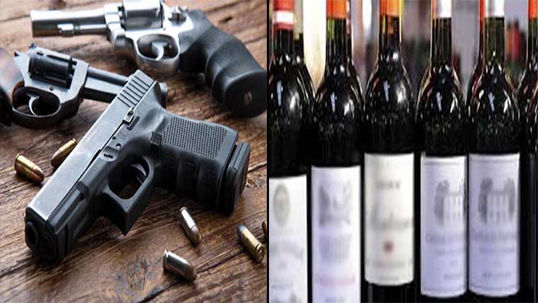 پولیس کی کارروائیاں،4افراد سے 40لٹرشراب اوراسلحہ برآمد