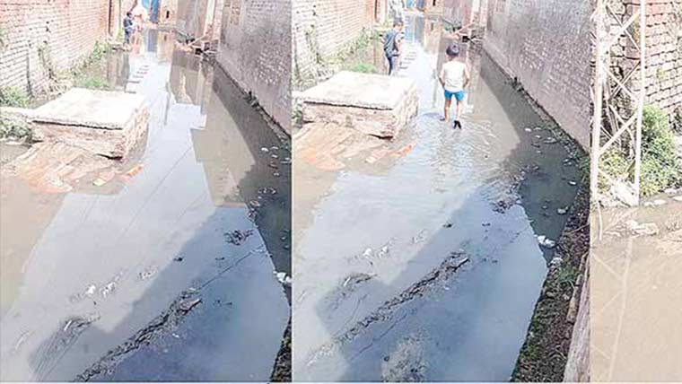 سدھار میں نکاسی آب کا بحران شدید، گندا پانی گلیوں میں جمع