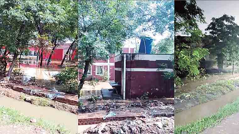 بارشوں سے گورنمنٹ گرلز ایلیمنٹری سکول کی دیوار گر گئی 