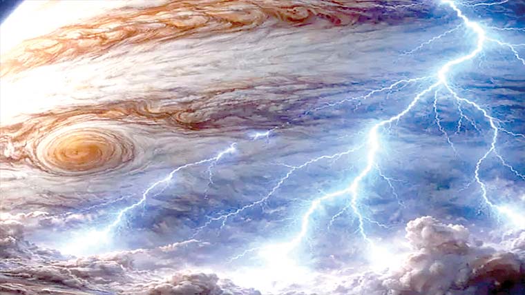مشتری پر کڑکنے والی بجلی دنیا کی بجلی سے سوگنا زیادہ طاقتور 