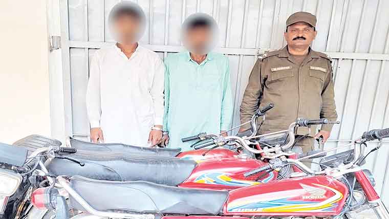 موٹر سائیکل چوری کی وارداتوں  میں ملوث 2 رکنی گینگ گرفتار 