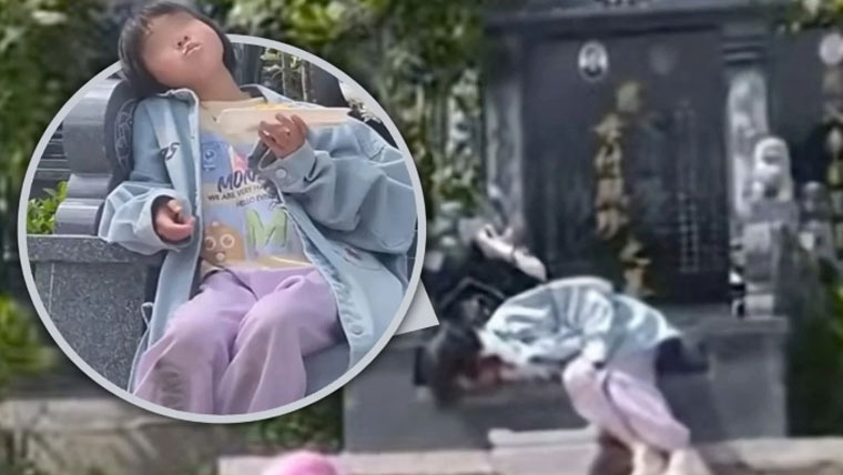 بچی کا دادا  دادی کی قبروں کو چھوڑ کر جانے سے انکار