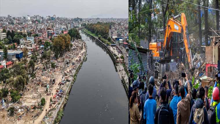 نیپال:دریا کے کناروں پر  قائم غیر قانونی بستیاں مسمار 