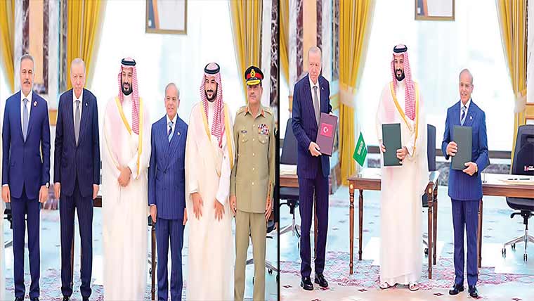 پاکستان،سعودی  عرب اور  ترکیہ  میں  مکہ  مشترکہ  دفاعی  معاہدہ:ایک  ملک  پر  حملہ  تینوں  پر  حملہ  تصور  ہوگا:شہزادہ  محمد بن  سلمان،طیب اردوان  اور  شہباز  شریف کے  دستخط