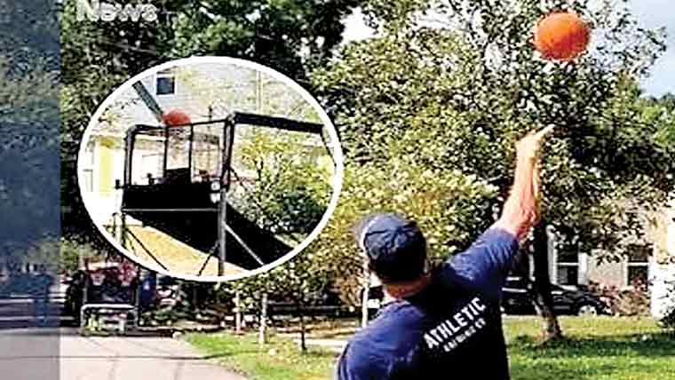 100فٹ سے زیادہ فاصلہ ،بال باسکٹ کرنے کا نیاریکارڈ