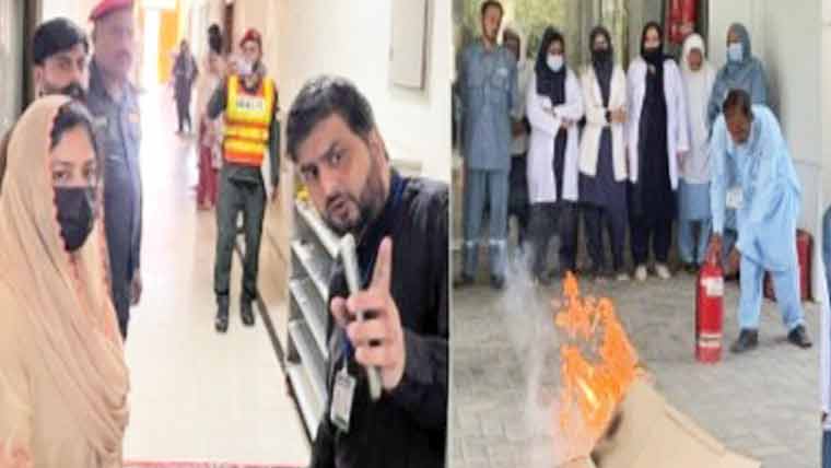  ٹی ایچ کیو ہسپتال بھیرہ میں فائر سیفٹی ٹریننگ، عملے کی تر بیت 