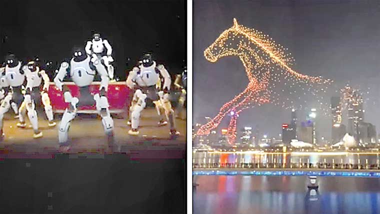 چین میں جشنِ بہاراں کے دوران ڈانس کرتے روبوٹس 