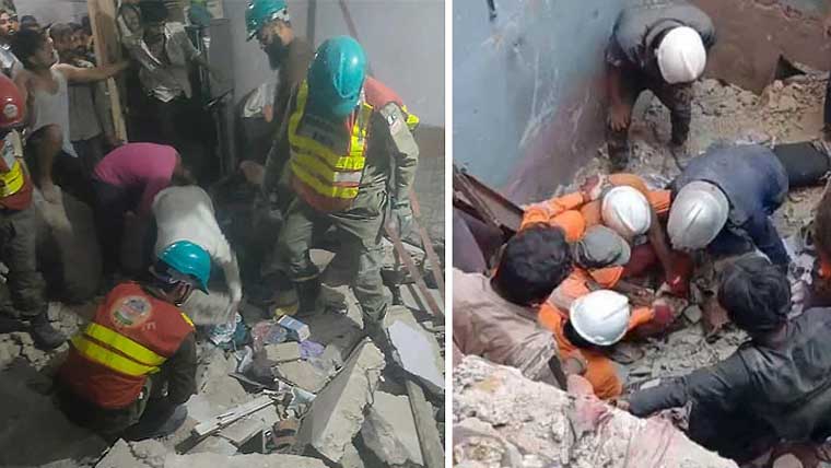 کراچی : گیس لیکیج سے دھماکا، رہائشی عمارت زمیں بوس، 16 افراد جاں بحق، 14 زخمی 