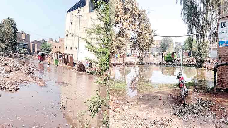 واٹر سپلائی اسکیم کی جگہ پر قبضہ کی کوشش پائپ پھٹنے سے علاقےمیں پانی بھر گیا	