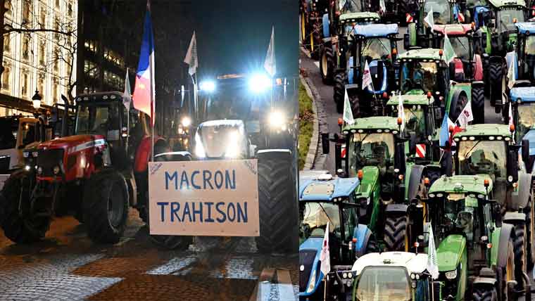 پیرس : فرانسیسی کسانوں کا  احتجاج، 350 ٹریکٹرز  کیساتھ پارلیمنٹ کے قریب دھرنا