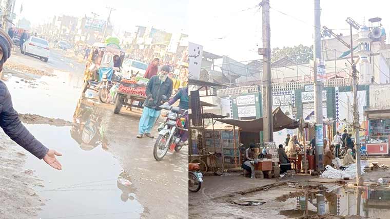  ناقص نکا سی آب ،بھاگٹانوالہ کا مین بازار تالاب بن گیا