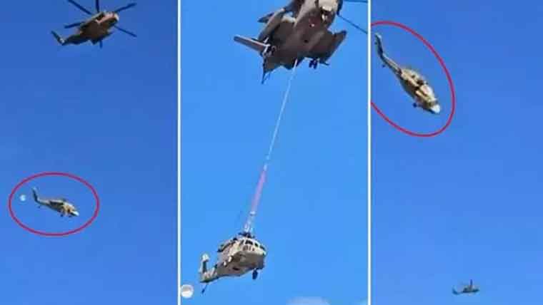 اسرائیلی فوج کا خراب جنگی  ہیلی کاپٹر ریسکیو کے دوران گر کر تباہ 