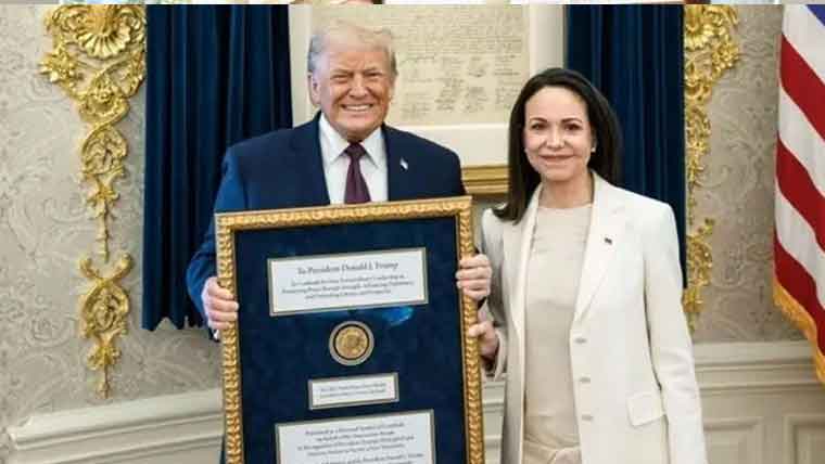 وینزویلا کی اپوزیشن رہنما  کی ٹرمپ سے ملاقات، اپنا  نوبیل امن انعام پیش کر دیا 