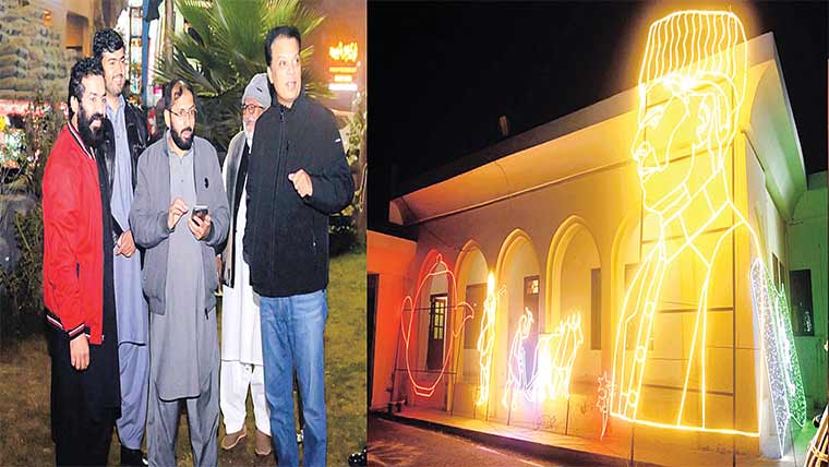 حافظ آباد:قائد اعظم ، قومی پرچم  اور ثقافتی ماڈلز کی لائٹنگ سے تیاری 