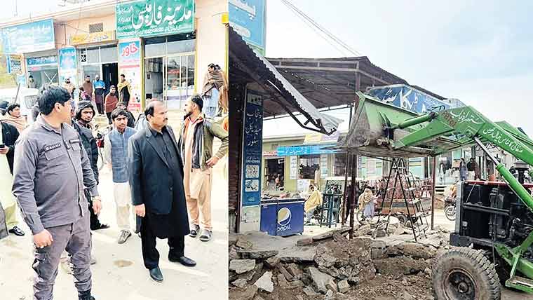 پپلاں میں تجاوزات کے خلاف آپریشن، پختہ تھڑے مسمار 