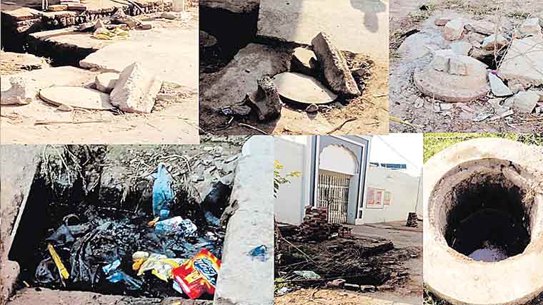 ماموں کانجن:کھلے مین ہول اور ٹوٹی سلیبیں سنگین خطرہ