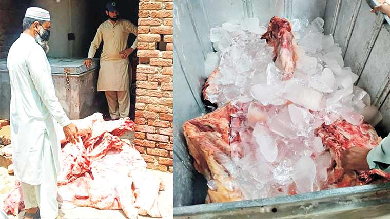 غیر قانونی سلاٹر ہاؤس پر چھاپہ، 350 کلو مضر صحت گوشت تلف