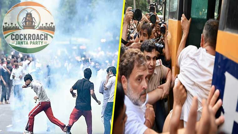  کاکروچ جنتا پارٹی کااحتجاج،راہول گاندھی کا دھرنا،گرفتار و رہا 