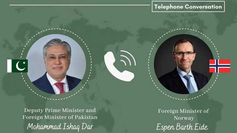  اسحاق ڈار کا نارویجن ہم منصب کو فون ، رابطے پر اتفاق 