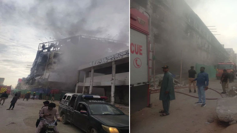 آتشزدگی سے متاثرہ گل پلازہ  میں پھرآگ بھڑک اٹھی