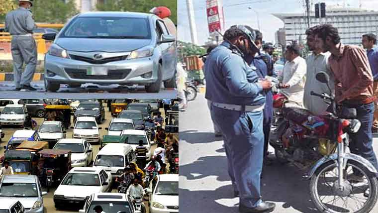  عید پر ٹریفک پولیس کی چالان مہم کی وجہ سے شہریوں کو شدید مشکلات ، گاڑیوں کی لمبی قطاریں