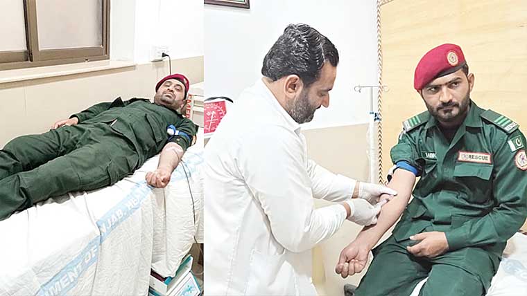  ریسکیو اہلکاروں کا تھیلیسیمیا کے مریضوں کیلئے خون کا عطیہ 