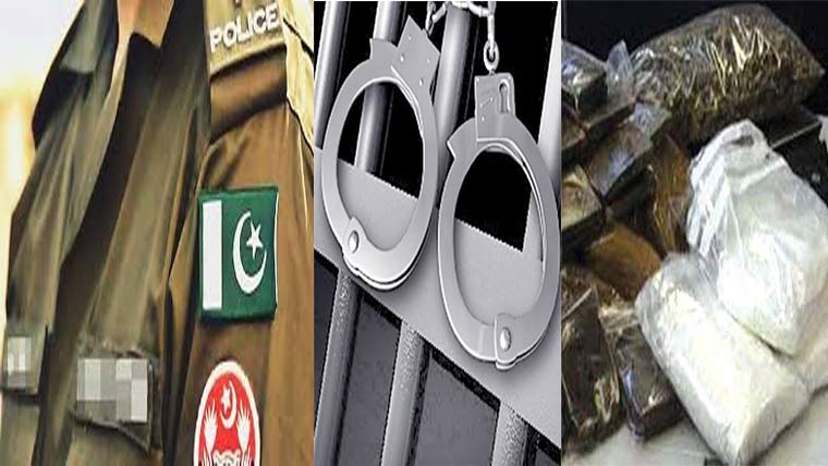 منشیات فروشی میں ملوث مختلف تھانوں کے 4اہلکار گرفتار 