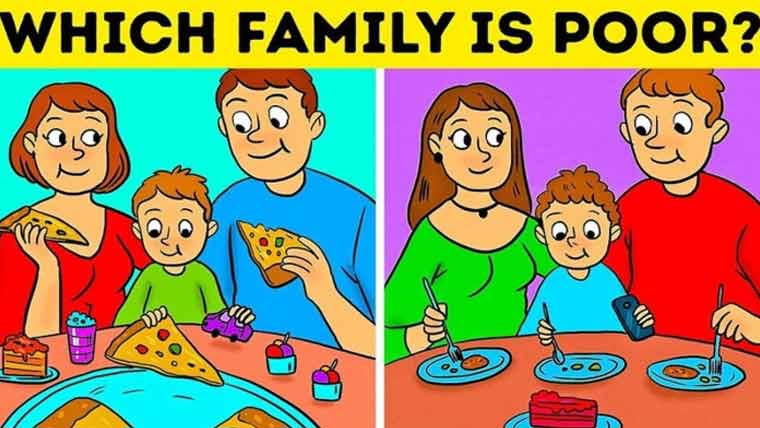 اس تصویر میں کونسا خاندان غریب ہے ؟پہیلی جانئے