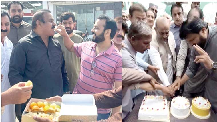 سمندری میں گورنر راج کے فیصلے پر  مسلم لیگ (ن) کا یومِ نجات  مٹھائیاں تقسیم، کیک کاٹے گئے